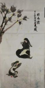 邱建辉国画：醉春图