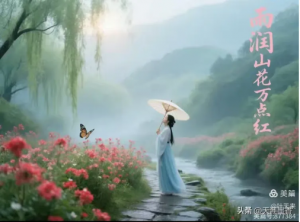 风柔陌草干层绿，雨润山花万点红